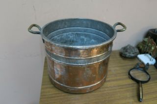 10 " Vintage Turkish Syrian Hammered Copper Kettle Planter Pot Bucket