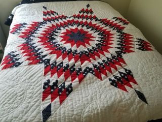 Patriotic Quilt Cloth Embodied Usa Stars Stripes Americana Folk Art 90 " X 100 "
