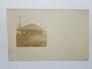 Vintage Rppc Railroad Station At Unknown Location Photo Postcard Nr