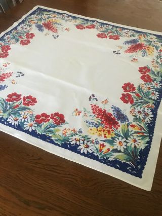Vintage Bright Colorful 1950 - 60’s Mid Century Cardtable Tablecloth 34x32 " Cotton