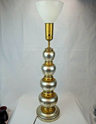 James Mont For Frederick Cooper Silver And Gold Leaf Stacked Ball Table Lamp
