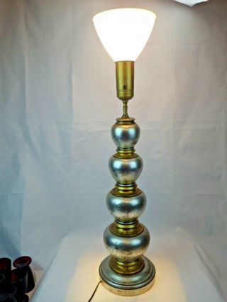 James Mont for Frederick Cooper Silver and Gold Leaf Stacked Ball Table Lamp 2
