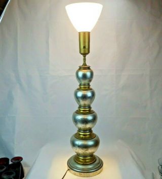 James Mont for Frederick Cooper Silver and Gold Leaf Stacked Ball Table Lamp 3
