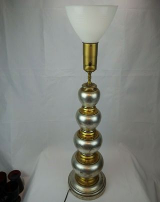 James Mont for Frederick Cooper Silver and Gold Leaf Stacked Ball Table Lamp 6
