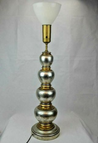James Mont for Frederick Cooper Silver and Gold Leaf Stacked Ball Table Lamp 8