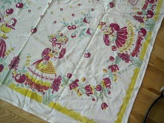 VTG COTTON TABLECLOTH CHERRIES OR APPLES FLOWERS FIGURES 3