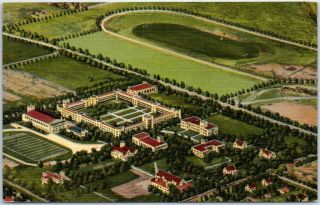 Roswell Nm Postcard " Air View,  Mexico Military Institute " Curteich Linen