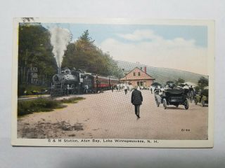 Vintage B&m Railroad Station Alton Bay Winnepeesaukee Nh Postcard No Res