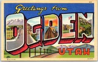 Ogden Utah Large Letter Postcard Railroad Tracks Curteich Linen C1940s