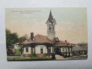 Orig Vintage Railroad Station Marlboro Massachusetts Mass Ma Postcard No Res