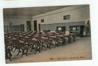 Mn Monticello Minn Antique Post Card Old - Fashioned Desks In High School