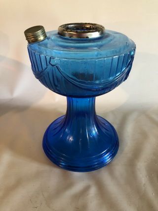 SCARCE ALADDIN Sapphire Blue Short Lincoln Drape Kerosene Oil Lamp NOSDated 1989 6