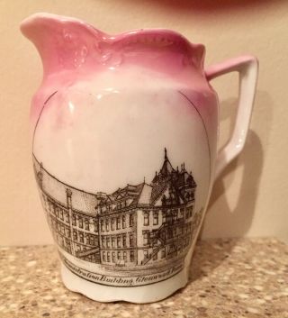 Vintage China Pitcher With Administration Building Glenwood,  Iowa On The Side
