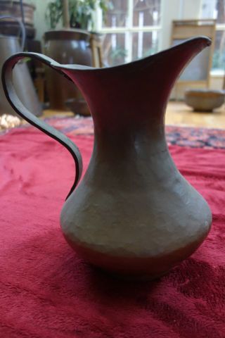 Antique Arts And Crafts Hammered Copper Pitcher - Lines