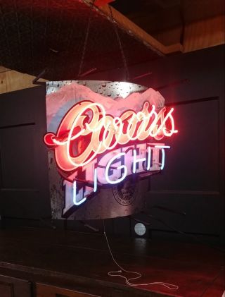 Coors Light Beer Neon Sign Red And White W/ The Mountains 21 " X 20 "