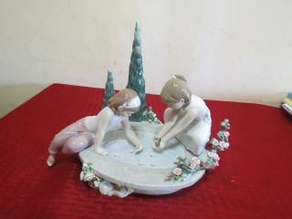 Lladro Figurine: " Petals In The Pond " ; Ceramic Children,  Flowers,  Pond,  8355