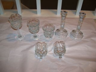 7 Homco Home Interiors Clear Glass Diamond Pattern Footed Votive Candle Holders