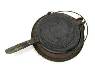 Antique 3 Pc Wagner 8 D 7.  5 " Waffle Iron - Pre 1914 - Wood Handle Ball Socket