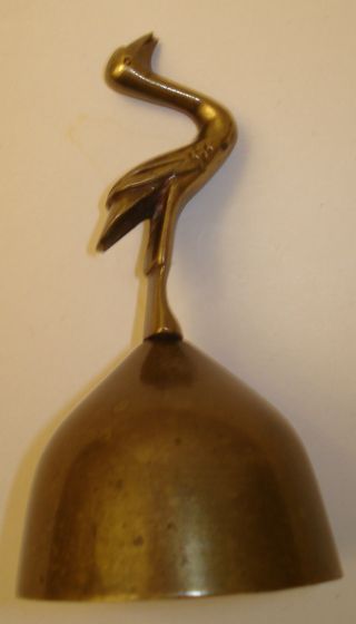 Antique Vintage Brass Bell With Bird On Top 4 1/8 " Tall Patina And Sound