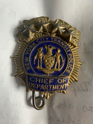 York City Transit Police Chief Of Department Badge Circa 1980’s