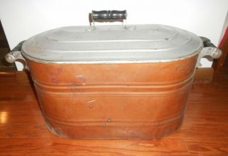 Antique Copper Boiler W/lid Wooden Handles & Rare Insert