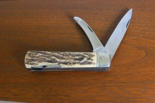 Vintage German Puma Stag - Handle Folding Lockback Knife 944 Solingen Germany