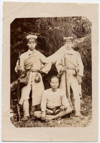 7124 1900s Formosa Old Photo / Native Man With Japanese Soldiers W Rifle Taiwan