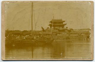 7121 1890s Korean Old Photo / Eastern Gate & Taedong River At Pyongyang W Korea