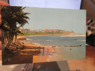 Vintage Old Postcard Puerto Rico San Juan El Escambron Beach Swimming City Fort