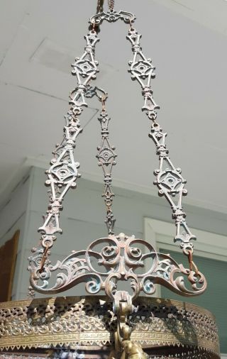 John Scott England Ornate Brass 14 Inch Hanging Library Lamp Frame 3