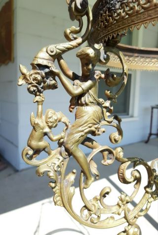 John Scott England Ornate Brass 14 Inch Hanging Library Lamp Frame 5