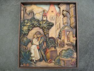 Anri Italy Wood Carved Plaque Based On Painting By Carl Spitzweg (1808 - 1885)
