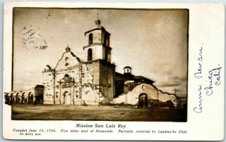 Oceanside Ca Mission San Luis Rey Postcard Rock Island Railroad Adv.  1907 Cancel