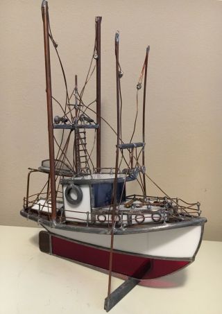 Fishing Boat Ship Stained Glass Sculpture Art Glass Hand Crafted 14 1/2”
