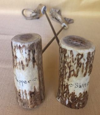 Vintage Salt Pepper Shakers Faux Bone Resin 16 " Lg 1950 