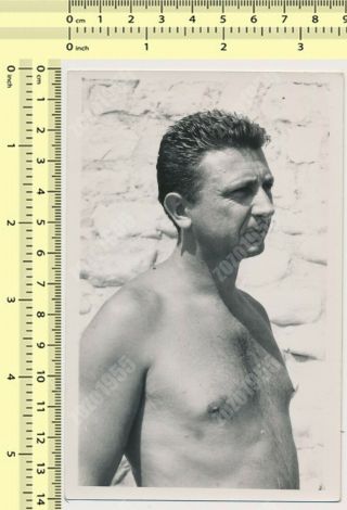 Handsome Shirtless Man Beach Portrait,  Good Looking Guy Gay Int Old Photo