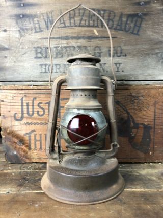 Rare Little Giant Caboose Jeweled Red Lens Lantern Tube Rare Barn Find