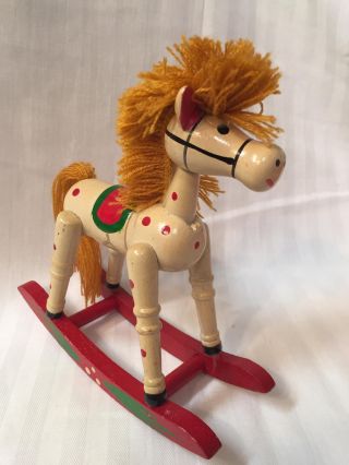 Vintage 7 " Wooden Rocking Horse Yarn Hair Nursery/christmas Decor Box