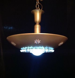 Vintage Imperialite Mcm Ceiling Light Fixture Atomic Saucer Gold Glass Starburst