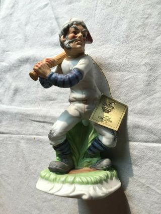 Vintage Lefton China Hand Painted Bisque Old Baseball Player 8 " Figurine W/ Tag