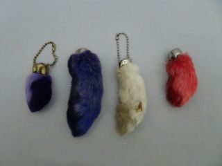 4 Lucky Rabbit Foot Key Chain Real Rabbits Feet Authentic Natural Purple Pink