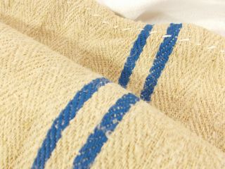 Vtg Antique Med Blue Stripe Hemp Linen French Fabric Feed Sack Grain Bag 19x48