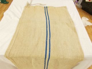 Vtg Antique MED BLUE STRIPE HEMP LINEN French Fabric FEED SACK GRAIN BAG 19X48 3
