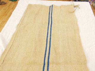 Vtg Antique MED BLUE STRIPE HEMP LINEN French Fabric FEED SACK GRAIN BAG 19X48 6