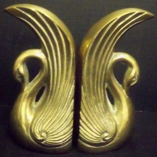 Vintage Swans Solid Brass Bookends Made In Korea Heavy 7 " T Natural Patina
