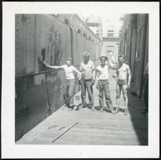Shipyard Crew & Shirtless Hottie Man In Speedo Swimsuit Vintage Gay Int Photo