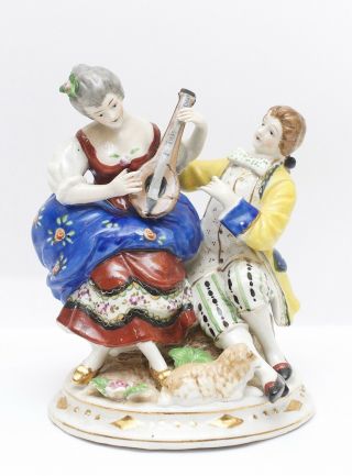 Vintage Porcelain Victorian Couple Lord & Lady Playing Music Figurine