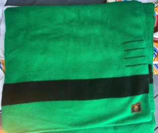 Vtg Early’s Witney Point Green 4 Stripe Wool Trade Blanket Xl 76”x 92”