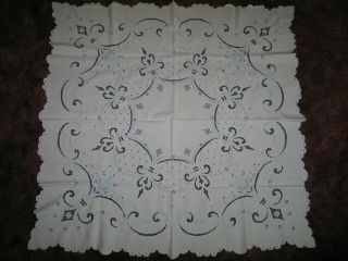 Antique Madeira Tablecloth Vintage Embroidery & Lace Tablecloth 52 By 50