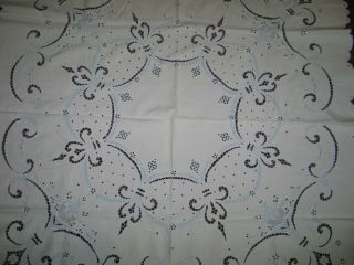 Antique Madeira Tablecloth Vintage Embroidery & Lace Tablecloth 52 by 50 2